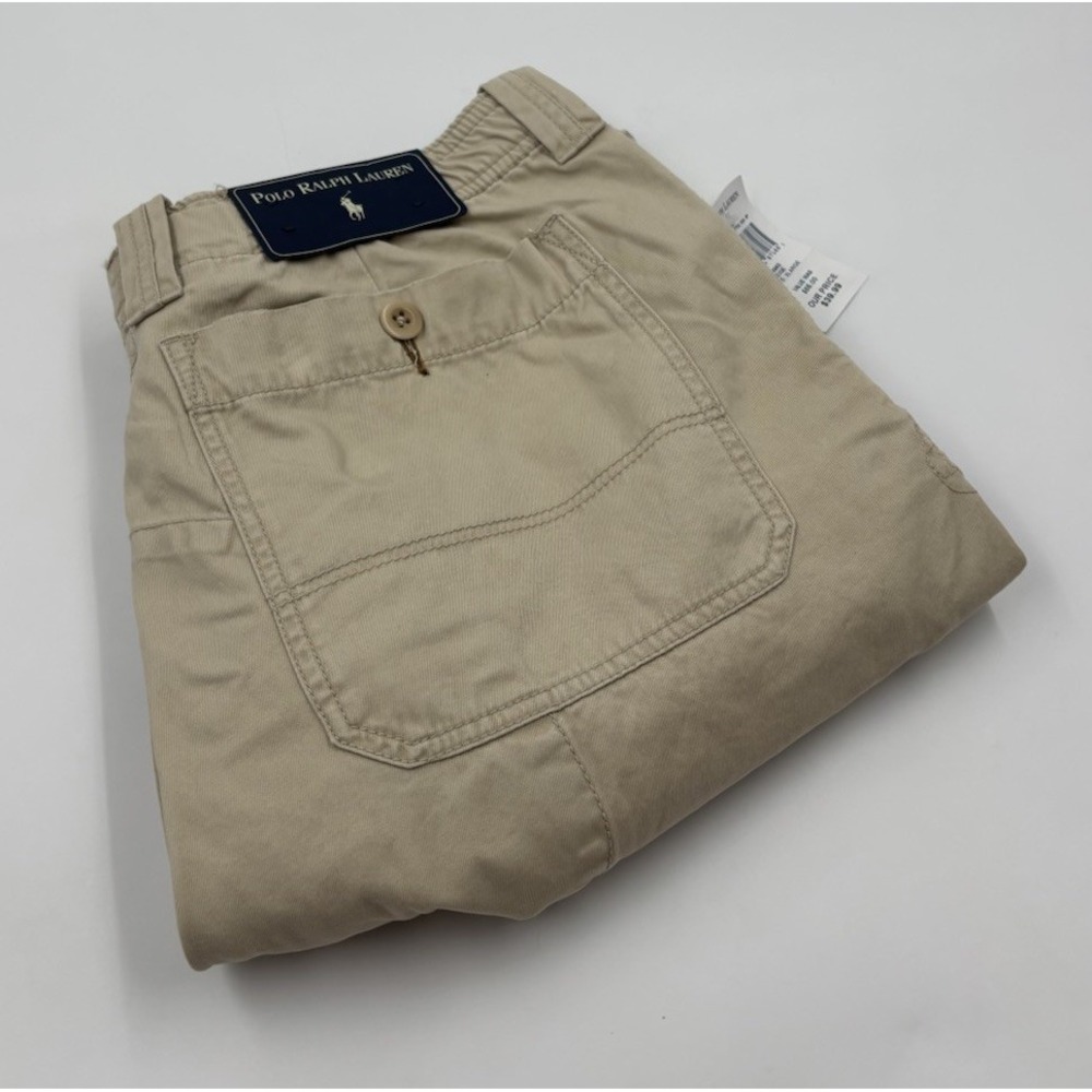 NWT Polo Ralph Lauren Men's XL Beige Logo Khaki Flat Front Cotton Shorts